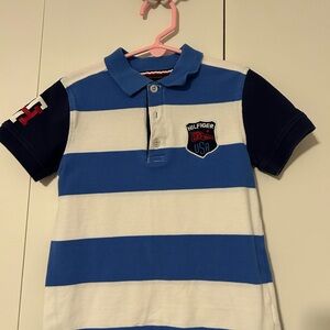 Tommy Hilfiger Blue and White Striped Polo Shirt